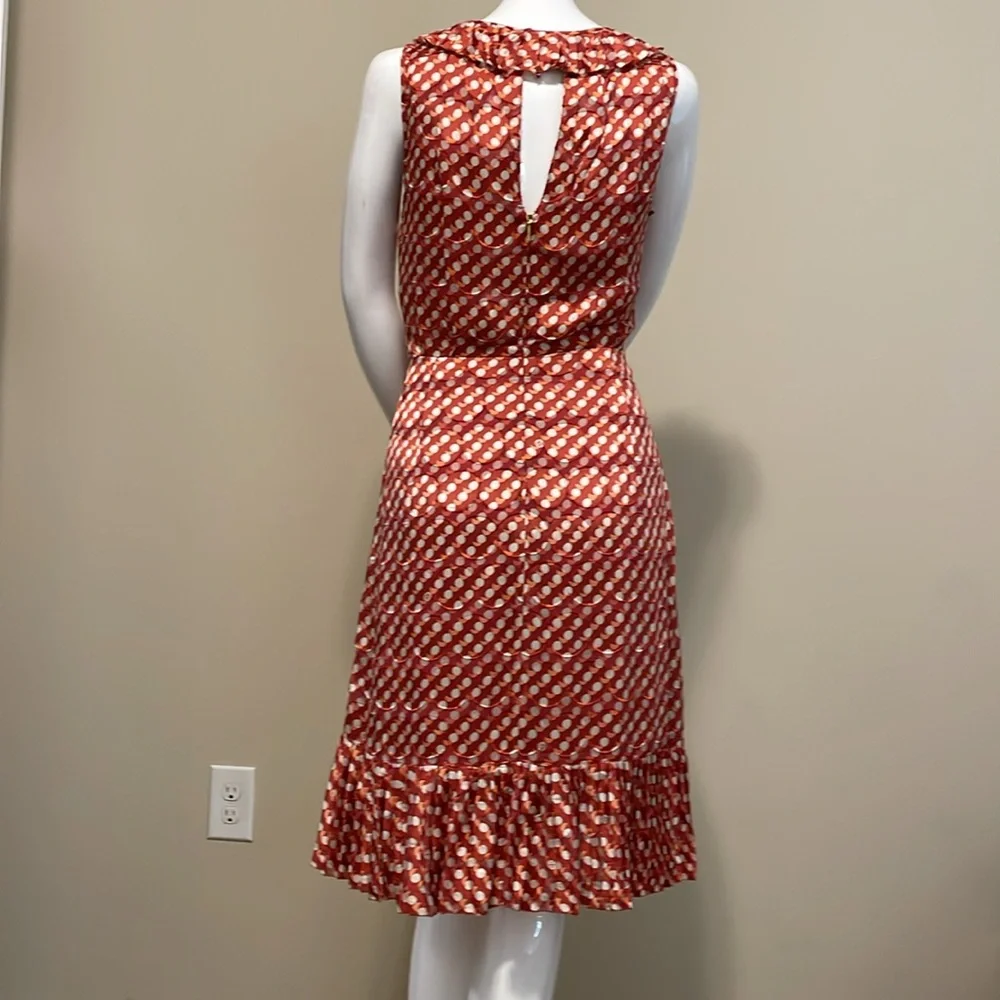 Tory Burch Janetta Silk Polka Dot Ruffle Dress 4 Asymmetric High Low Hem Keyhole
